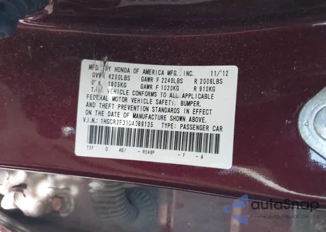 2013 Honda Accord Lx from USA, damaged, VIN 1HGCR2F31DA069135